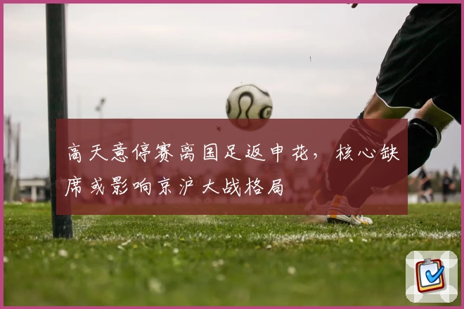 高天意停赛离国足返申花，核心缺席或影响京沪大战格局